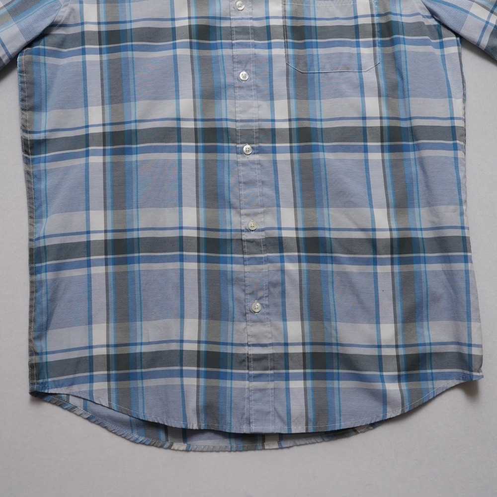 Quiksilver Plaid Button Up Mens Large Blue Short Sleeve Pocket Shirt - Picture 8 of 16